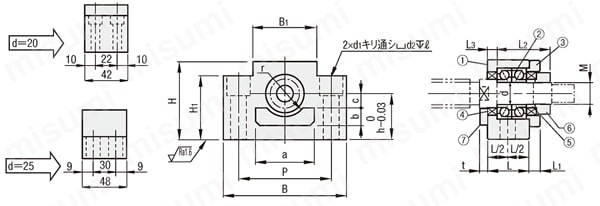 サポートユニット角型 固定側ダンパー付タイプ アンギュラベアリングJIS5級 ミスミ MISUMI(ミスミ)