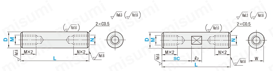 Rotary Shaft - Both Ends Tapped Dimensional Drawing 1
