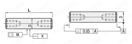 Rotary Shaft - Both Ends Tapped Dimensional Drawing 2