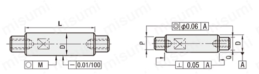 Rotary Shaft - Both Ends Stepped, Both Ends Tapped Dimensional Drawing 2