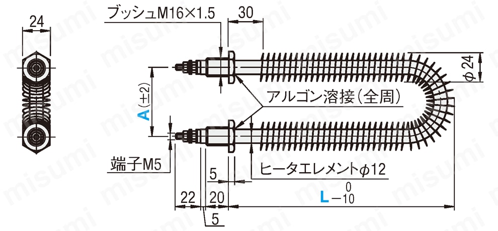 空気加熱用フィン付ヒータ フリー指定タイプ | ミスミ | MISUMI(ミスミ)
