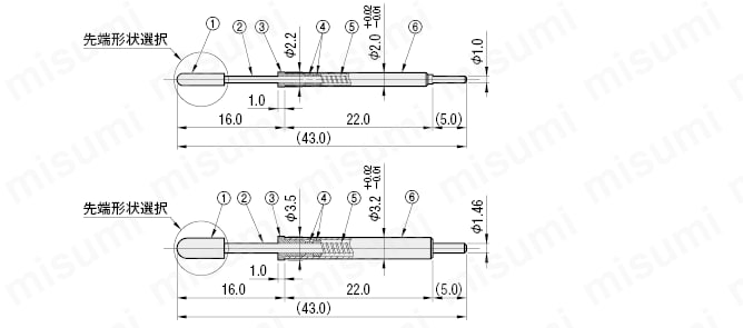 一体型コンタクトプローブ　ばね内蔵タイプ:関連画像