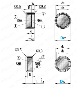 ホルダ付マグネット　ｈ７公差　薄型タイプ:関連画像