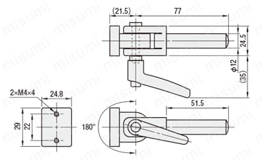 Shafts for dovetail stages (with lever) dimensional drawing