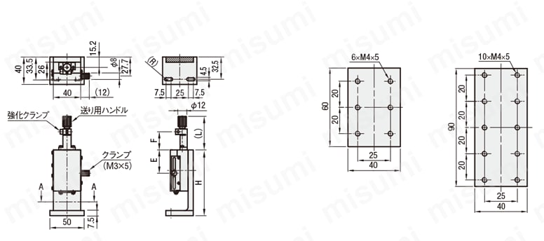 高精度】Ｚ軸 アリ溝 送りねじ式（リード４．２ｍｍ） 長方形 強化クランプ | ミスミ | MISUMI(ミスミ)