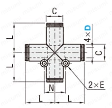 ワンタッチ継手　クロスユニオン 外形図