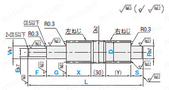 ３０度台形ねじ 左右ねじ / 精密左右ねじ(中央部ｈ７) 片端段付・片端