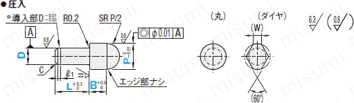 位置決めピン 高硬度ステンレス 大頭球面 －圧入－ | ミスミ | MISUMI