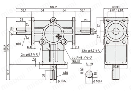 減速機　ベベルギヤボックス 外形図4