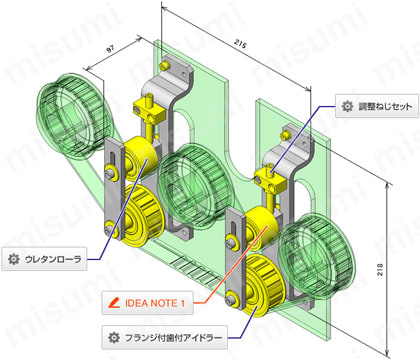 ミスミタイミングベルト用アイドラーを使用したベルト張力調整装置の設計例