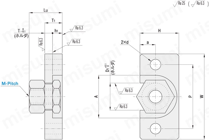 エコノミーシリーズ　フロティングジョイントホルダセット品　省スペースワンタッチ接続型　寸法図