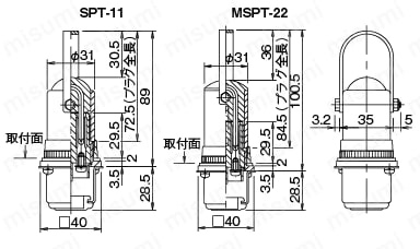 インターロックプラグ　１回路・２回路　２分割・３分割タイプ 外形図SPT-11、MSPT-22