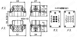 ミスミ防水E型コネクタ（ネジ式結線）:外形図
