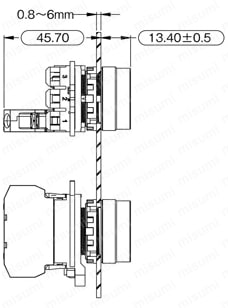 押しボタンスイッチ　取付穴Φ22　非照光（バリュー品）:外形図