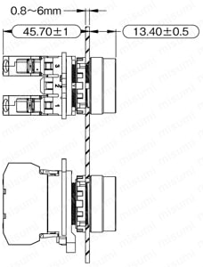 押しボタンスイッチ　取付穴Φ22　非照光（バリュー品）:外形図