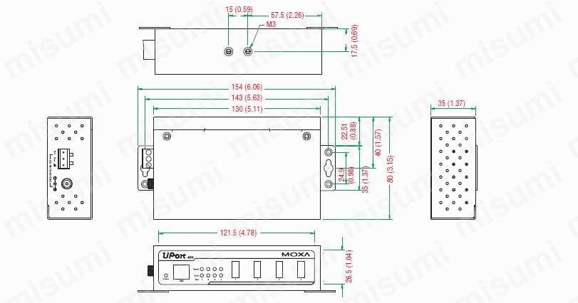 PNUSH-UPORT407-R | 4/7ポート産業用USBハブ | ミスミ | MISUMI(ミスミ)