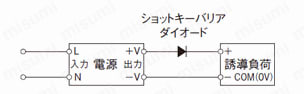 スイッチング電源（ケース付き、DC5V、DC12V出力）誘導負荷接続時のご注意