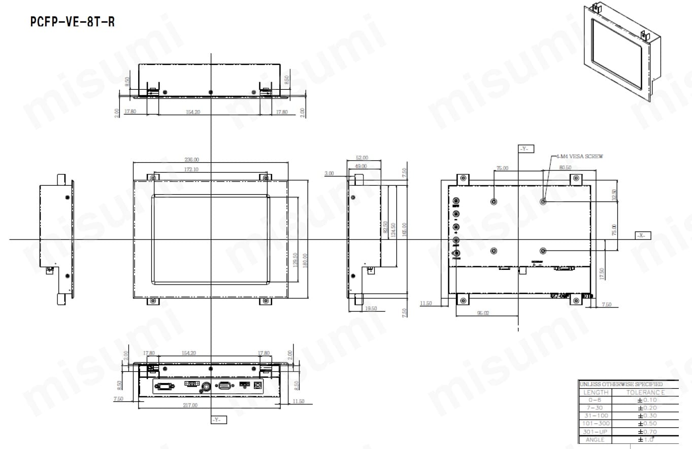 PCFP-VE-10T-R | 8～15型（4：3）視野角広い組込みタッチパネル（USB/RS232入力） | ミスミ | MISUMI(ミスミ)