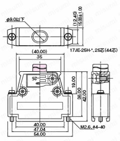 Dsubｺﾈｸﾀ　EMI対策　樹脂フード（薄型/アングル）：外形図