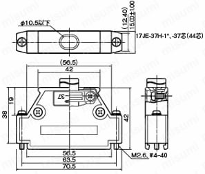 Dsubｺﾈｸﾀ　EMI対策　樹脂フード（薄型/アングル）：外形図