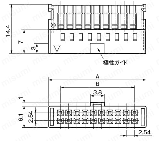 MILコネクタ バラ線用圧接メスコネクタ:外形図