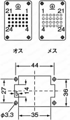 Han防水コネクタ DD型コネクタ(圧着結線)：外形図