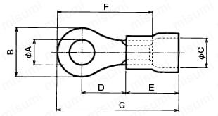 絶縁付圧着端子 丸型 外形図