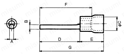 絶縁付圧着端子 棒状端子　外形図