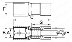 差込み型接続端子 187シリーズ メス(嵌合部絶縁型) 外形図