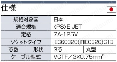 ACコード 固定長(PSE) 片側切り落としタイプソケット:関連画像