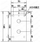 スチール中型スイッチボックスW70×H55 単品：外形図