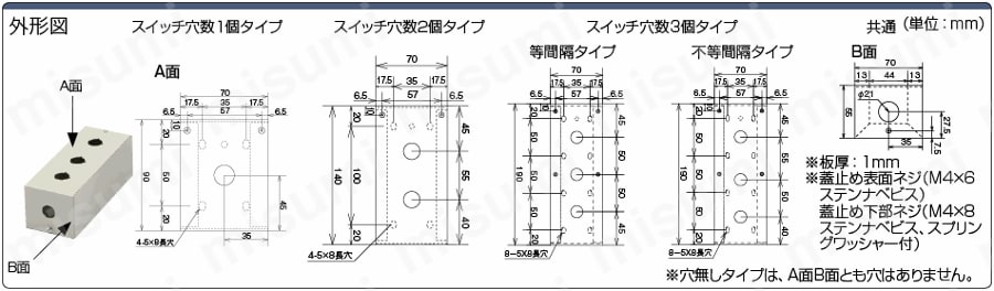スチール中型スイッチボックスパッキン付W70×H55 単品:関連画像