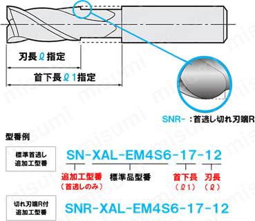 DLCコート超硬スクエアエンドミル アルミ加工用/3枚刃/刃長3D