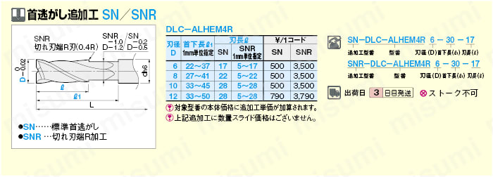 アルミ加工用ＤＬＣコート超硬スクエアエンドミル　４枚刃／レギュラータイプ:関連画像