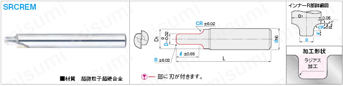超硬直刃ラジアスエンドミル 2枚刃/インナーＲ付タイプ | ミスミ