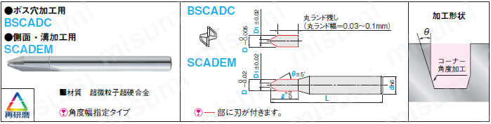 超硬直刃コーナーアングルエンドミル 2枚刃/先端径指定タイプ | ミスミ | MISUMI(ミスミ)