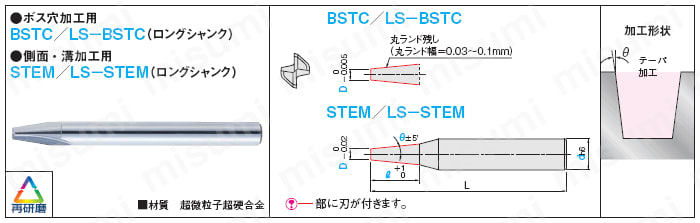 超硬直刃テーパエンドミル 2枚刃 | ミスミ | MISUMI(ミスミ)