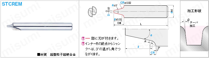 超硬直刃テーパエンドミル 2枚刃/インナーＲ付タイプ | ミスミ | MISUMI(ミスミ)