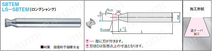 型番 | 超硬直刃逆テーパエンドミル 2枚刃/逆テーパ（ラジアス