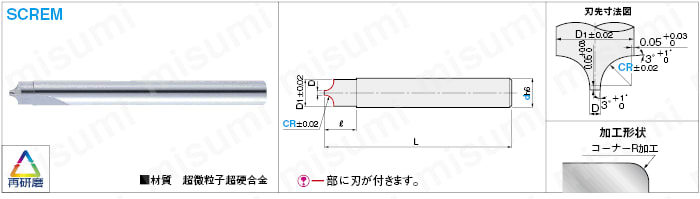 超硬直刃インナーＲカッター 2枚刃/先端径基準Ｒ付タイプ | ミスミ | MISUMI(ミスミ)