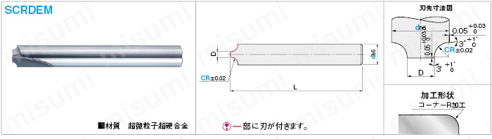 超硬直刃インナーＲカッター 2枚刃/シャンク径基準Ｒ付タイプ | ミスミ | MISUMI(ミスミ)