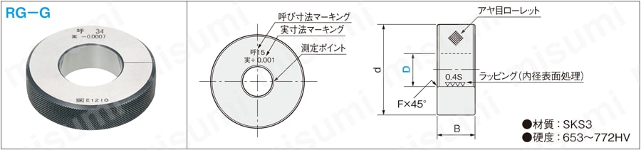 鋼リングゲージ ０．１ｍｍ単位指定ラップ仕上げ ミスミ MISUMI(ミスミ)