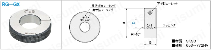 鋼リングゲージ　０．０１ｍｍ単位指定ラップ仕上げ:関連画像