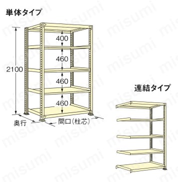 軽中量ラック　250㎏タイプ 高さ2100mm 段数5段外形図