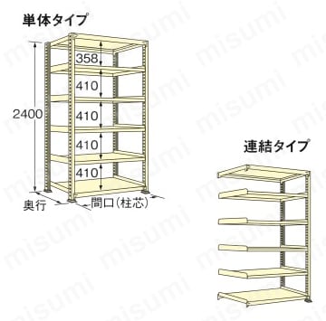 軽中量ラック　500㎏タイプ 高さ2400mm 段数6段外形図
