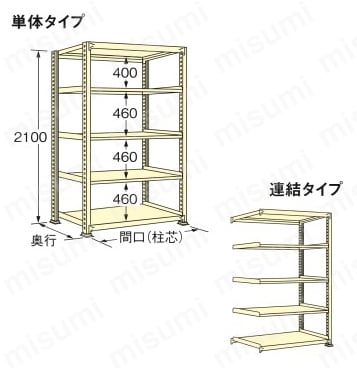 軽中量ラック　200㎏タイプ 高さ2100mm 段数5段外形図