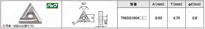 TNGG160404R-C-VC625 | ミスミ・TNGG-C・三角形・ネガ・穴有・旋削