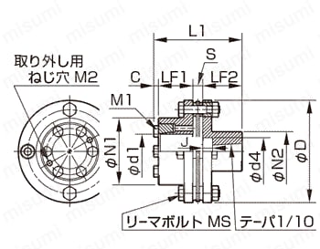 サーボフレックス （金属板ばねカップリング）SFSモデル テーパ軸対応外形図1