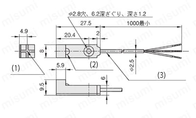 アンプ内蔵小形近接センサ　前面検出タイプ 回り止めボスなし形 外形図