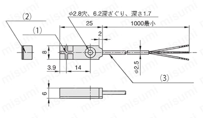アンプ内蔵小形近接センサ　側面検出タイプ 回り止めボスなし形 外形図